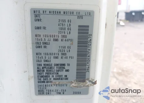 2015 Nissan Nv200 S z USA, uszkodzony, nr VIN 3N6CM0KN7FK703670